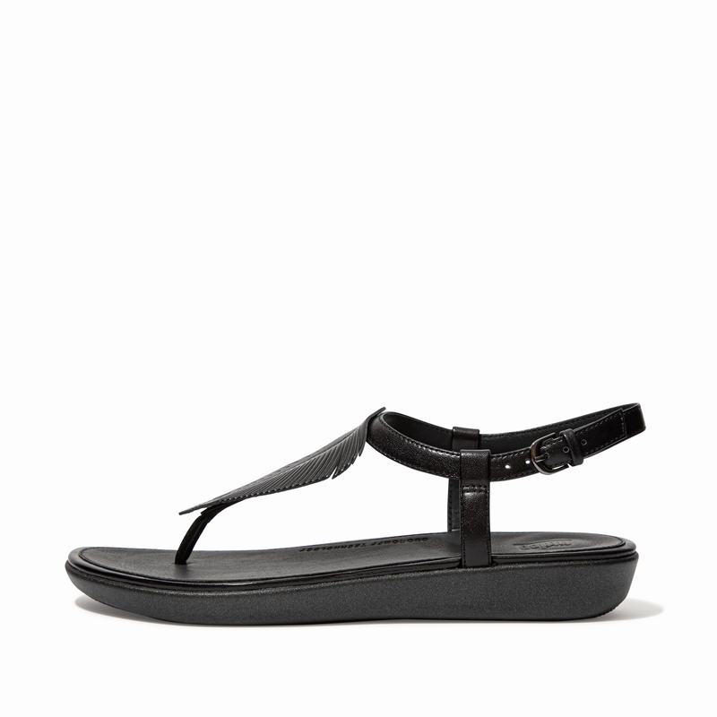 FitFlop Tia Leder Schwarz - FitFlop Backstrap Sandalen Damen Sale [APND-60924]